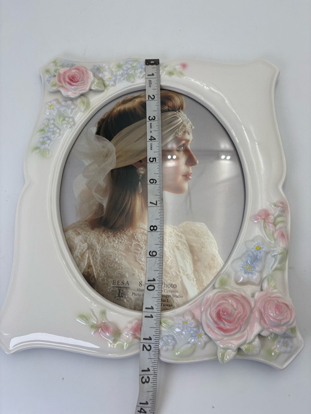 Gorgeous Vintage ELSA White Ceramic Picture Frame with Pink Rose Accents - 8x10 - Picture 11 of 13